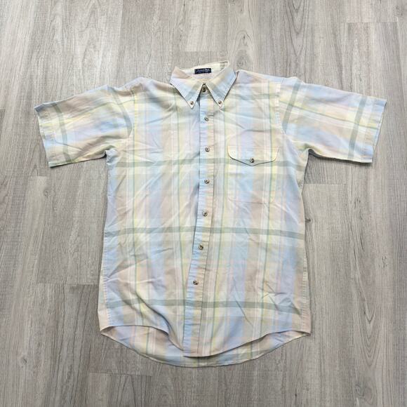 Vintage Gant Short Sleeve Button Shirt Men's Medium 80s Pastel Preppy Plaid - Picture 1 of 6